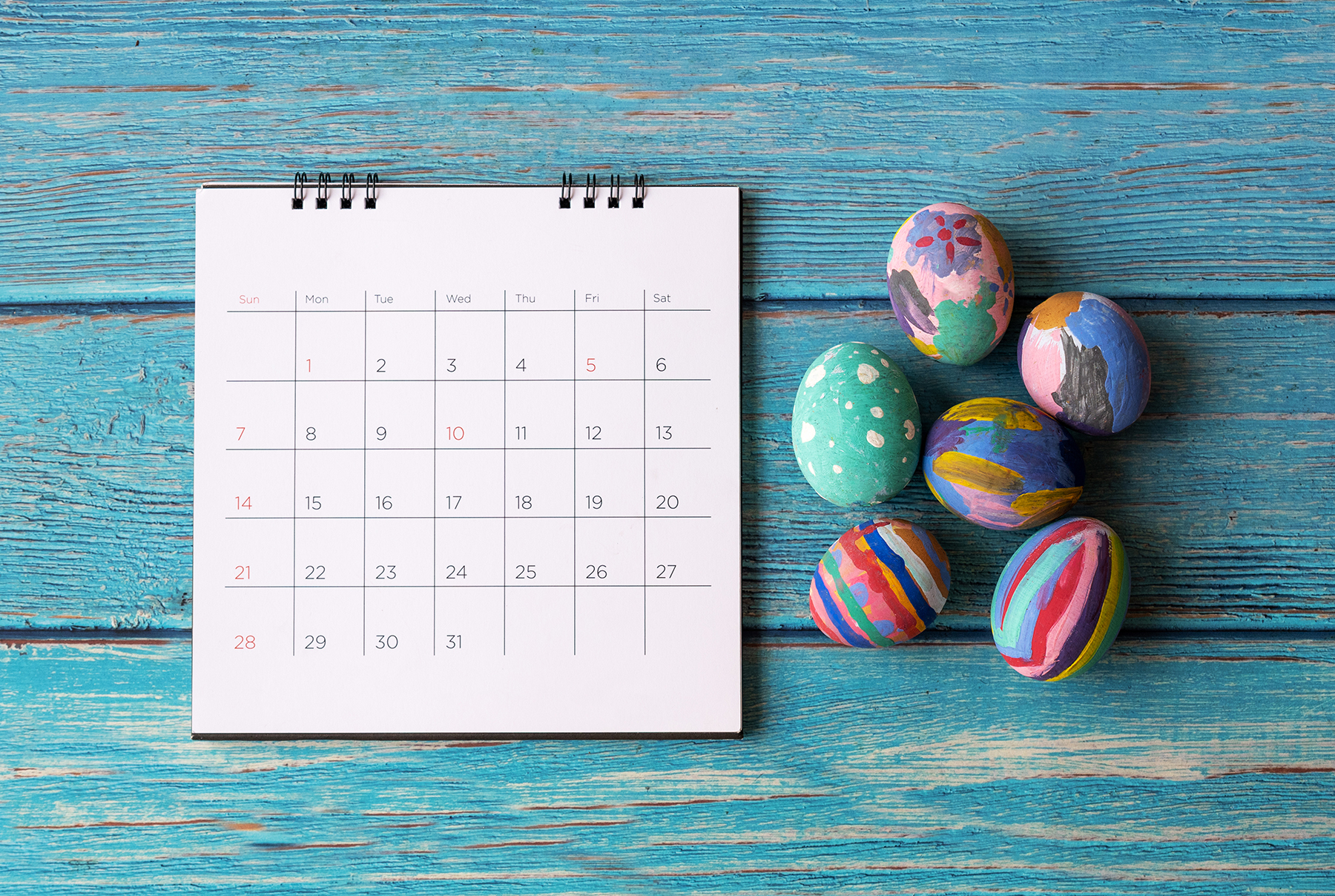 Happy Easter Calendar with an easter egg. Easter festive holiday